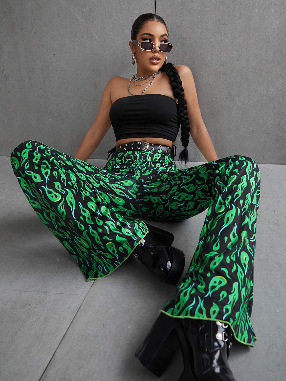 ALL OVER PRINT FLARE LEG PANTS - Missyess
