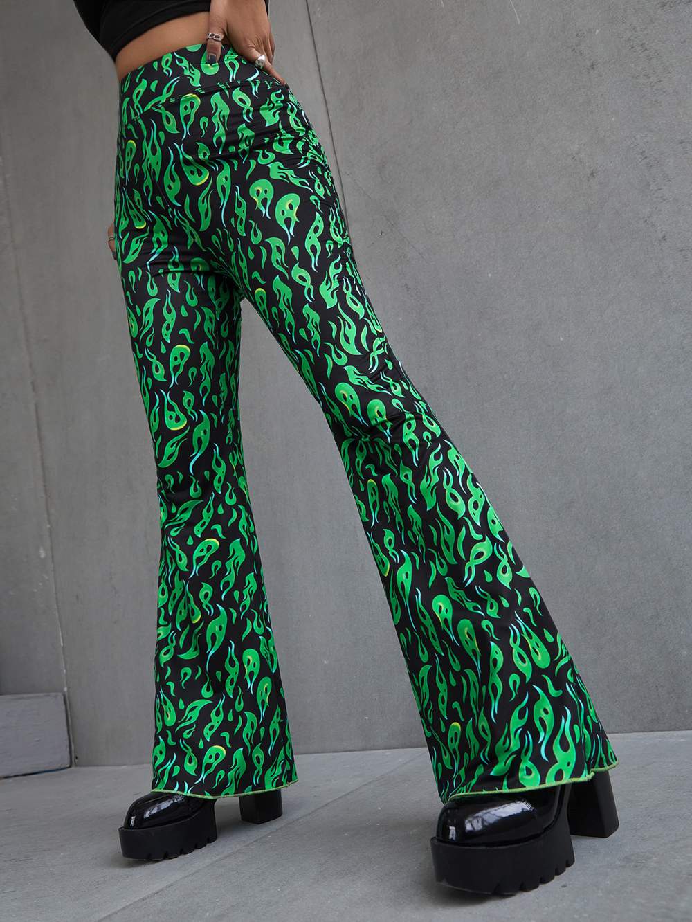ALL OVER PRINT FLARE LEG PANTS - Missyess