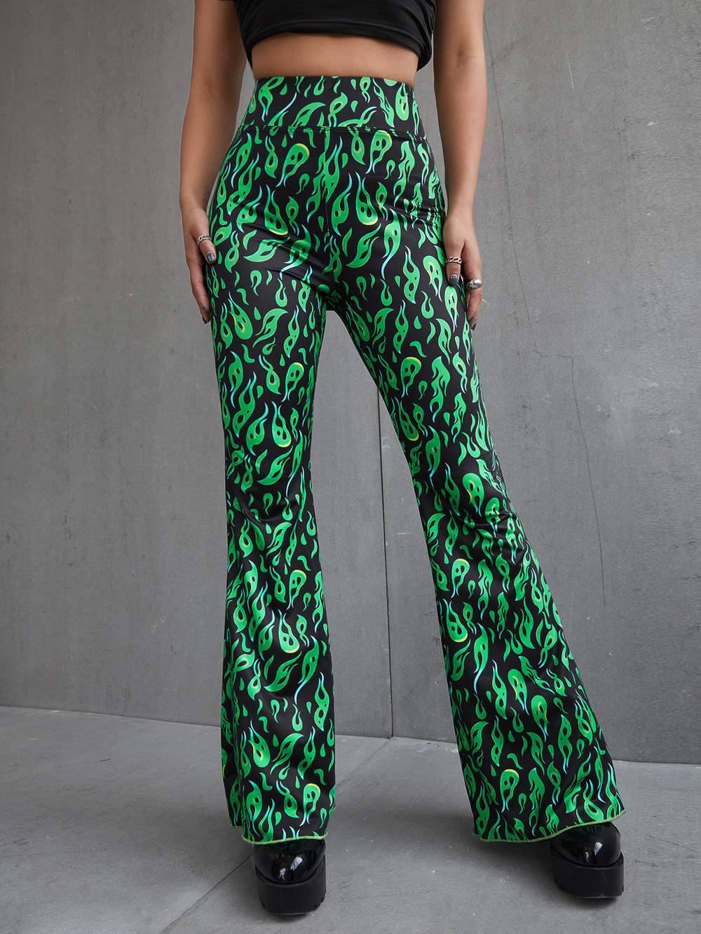 ALL OVER PRINT FLARE LEG PANTS - Missyess