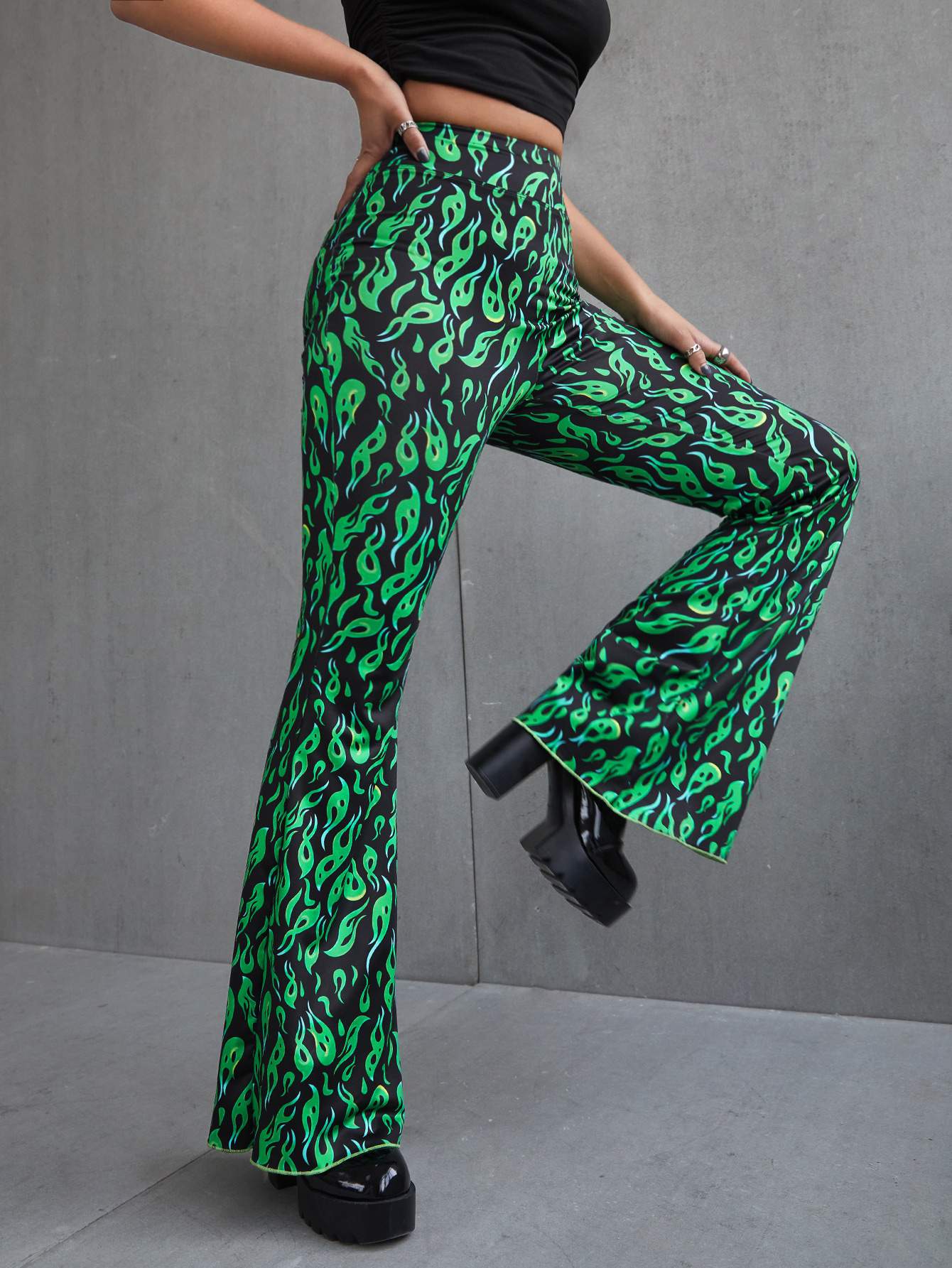 ALL OVER PRINT FLARE LEG PANTS - Missyess