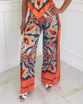 ALL OVER PRINT HANKY HEM CAMI TOP WIDE LEG PANTS SET - Missyess