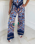 ALL OVER PRINT HANKY HEM CAMI TOP WIDE LEG PANTS SET - Missyess