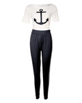 ANCHOR PRINT SHORT SLEEVE TOP HIGH WAIST PANTS SET - Missyess