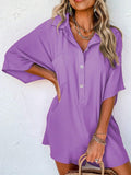 ASTYLISH WOMEN S PLAIN HALF SLEEVE BUTTON COLLARED LOOSE OVERSIZED SHORTS ROMPER WITH POCKET - Missyess