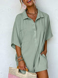 ASTYLISH WOMEN S PLAIN HALF SLEEVE BUTTON COLLARED LOOSE OVERSIZED SHORTS ROMPER WITH POCKET - Missyess