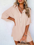 ASTYLISH WOMEN S PLAIN HALF SLEEVE BUTTON COLLARED LOOSE OVERSIZED SHORTS ROMPER WITH POCKET - Missyess