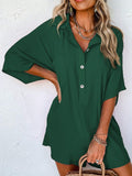 ASTYLISH WOMEN S PLAIN HALF SLEEVE BUTTON COLLARED LOOSE OVERSIZED SHORTS ROMPER WITH POCKET - Missyess