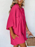 ASTYLISH WOMEN S PLAIN HALF SLEEVE BUTTON COLLARED LOOSE OVERSIZED SHORTS ROMPER WITH POCKET - Missyess