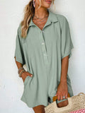 ASTYLISH WOMEN S PLAIN HALF SLEEVE BUTTON COLLARED LOOSE OVERSIZED SHORTS ROMPER WITH POCKET - Missyess