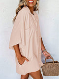 ASTYLISH WOMEN S PLAIN HALF SLEEVE BUTTON COLLARED LOOSE OVERSIZED SHORTS ROMPER WITH POCKET - Missyess