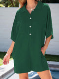 ASTYLISH WOMEN S PLAIN HALF SLEEVE BUTTON COLLARED LOOSE OVERSIZED SHORTS ROMPER WITH POCKET - Missyess