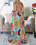 All Over Print Halter Sleeveless Maxi Dress - Missyess