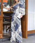 All Over Print One Shoulder Wide Leg Jumpsuit - Missyess