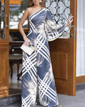 All Over Print One Shoulder Wide Leg Jumpsuit - Missyess
