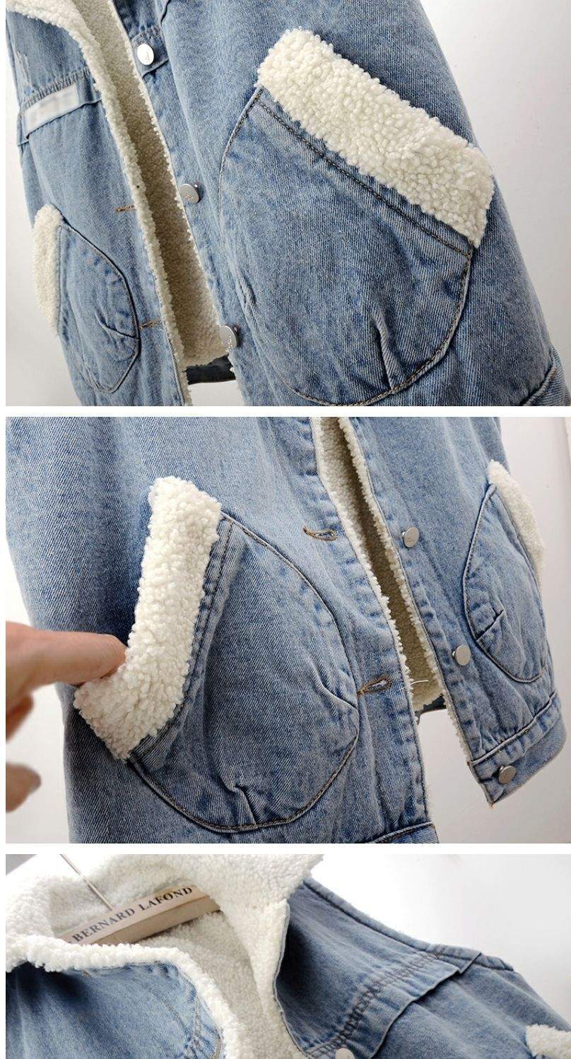 LAMB WOOL FLEECE LINED THICKENED PATCH DENIM VEST   WAISTCOAT