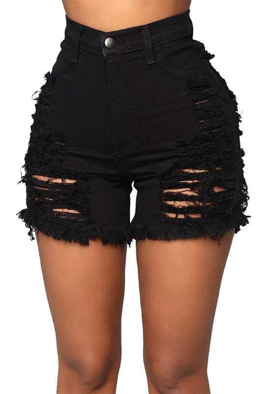 RIPPED HEM DENIM SHORTS