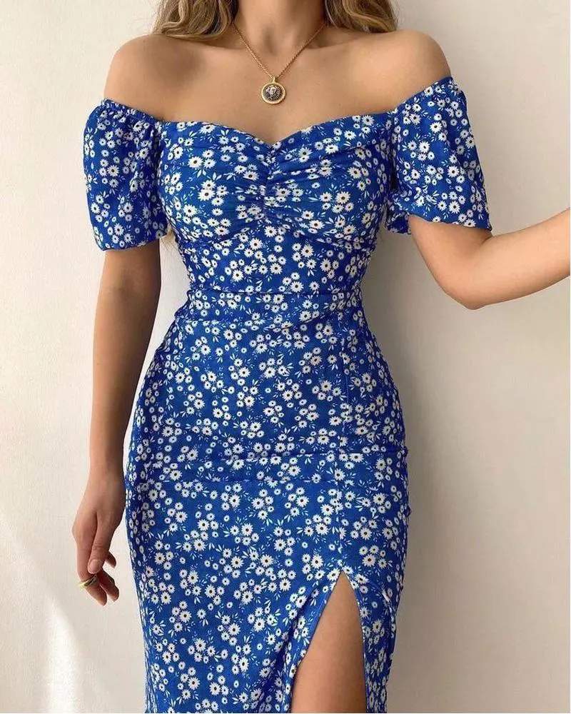 Chic Off Shoulder Daisy Print Dress