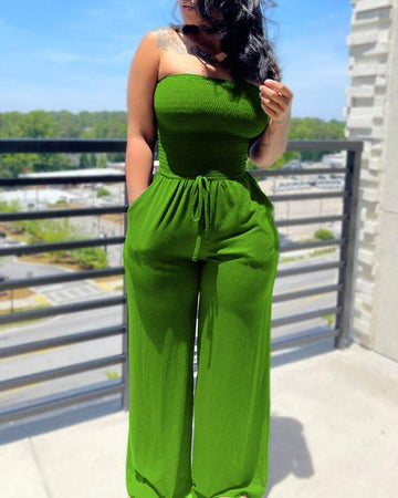 Chic Jumpsuit With Adjustable Drawstring, Versatile Styling