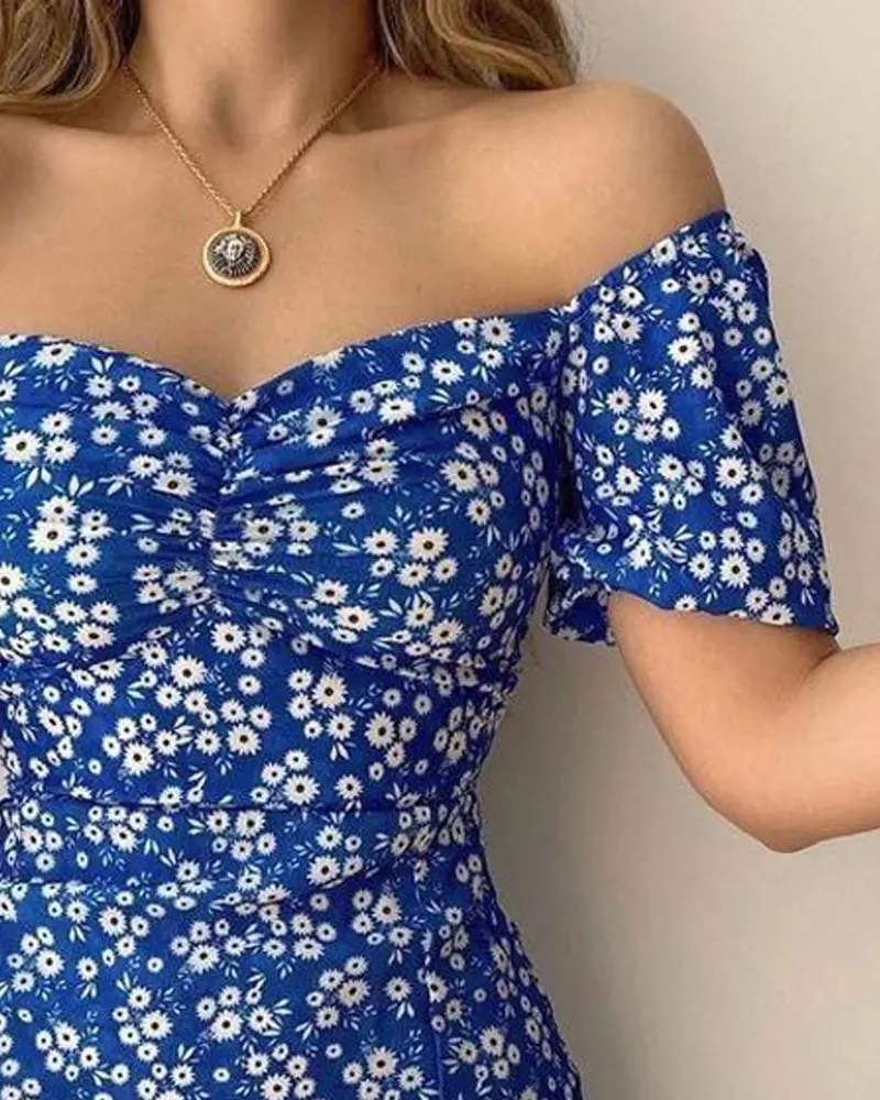 Chic Off Shoulder Daisy Print Dress