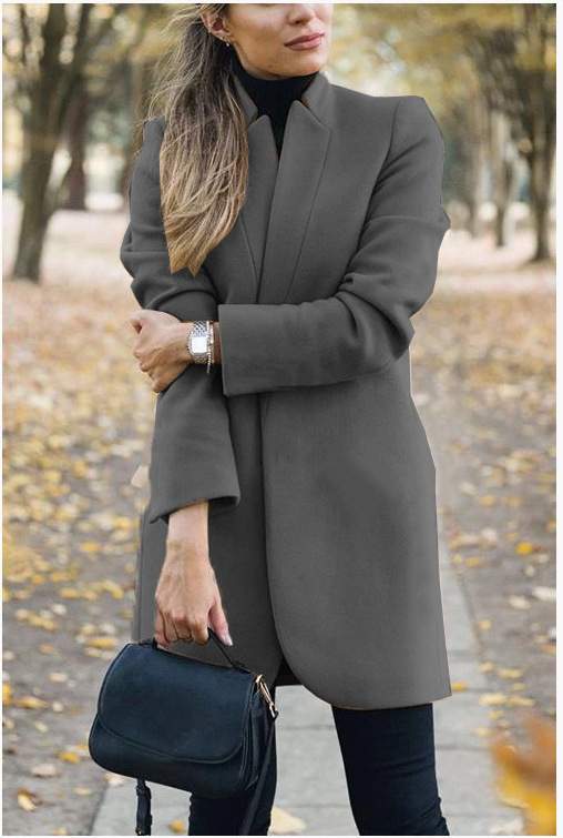  SOLID COLOR STAND COLLAR WOOL COAT