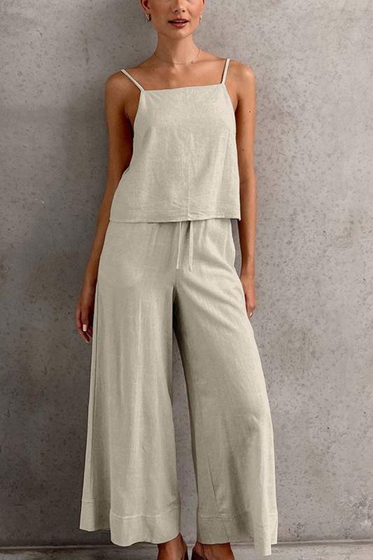 SOLID BACKLESS TOP DRAWSTRING PANTS SET