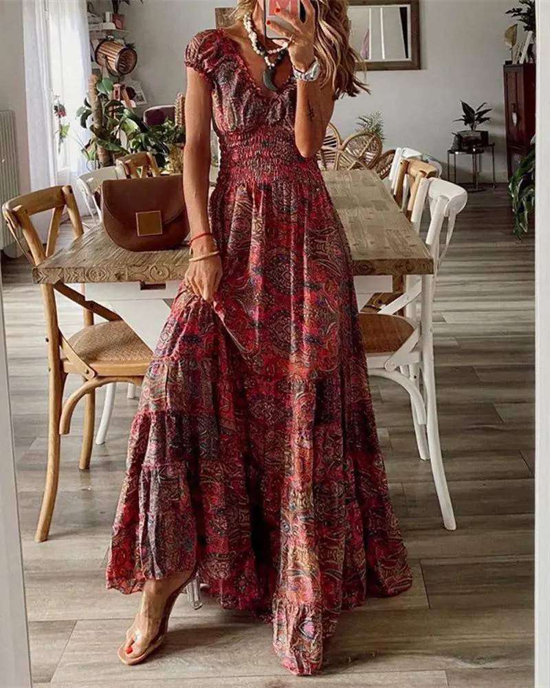 Bohemian Maxi Dress, Casual Loose Fit Style