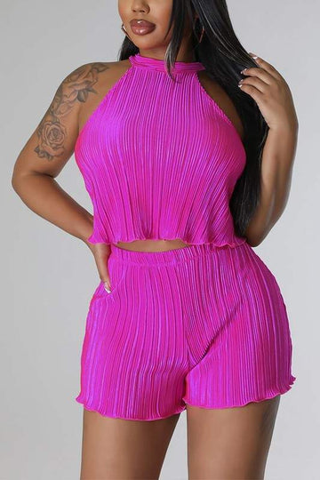 Halter Pleated Top and Shorts Set