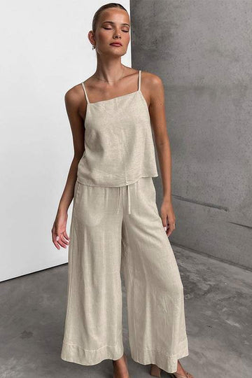 SOLID BACKLESS TOP DRAWSTRING PANTS SET