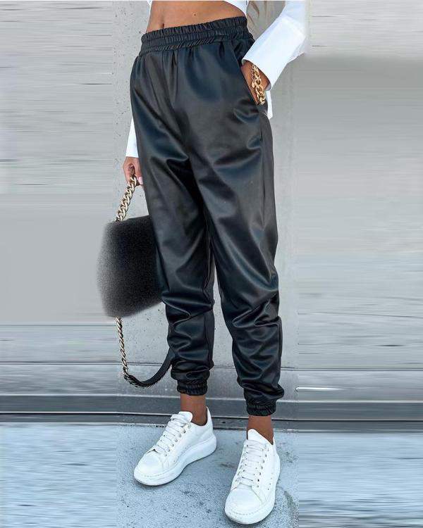Satin Pocket Design Cuffed Pants
