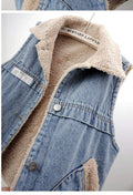 LAMB WOOL FLEECE LINED THICKENED PATCH DENIM VEST   WAISTCOAT