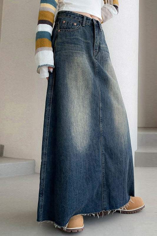Vintage-Inspired Long Denim Skirt for Fashionistas