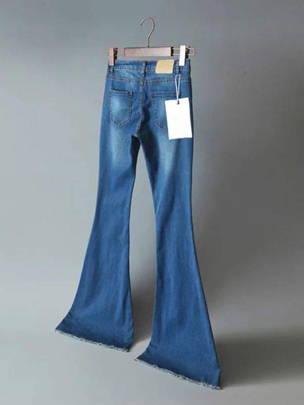 Flared Jeans with Distressed Hemline