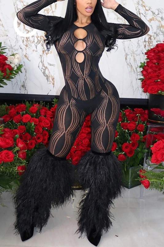MESH KEYHOLES BODYCON JUMPSUIT
