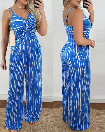 STRIPED TWISTED WIDE LEG JUMPSUIT