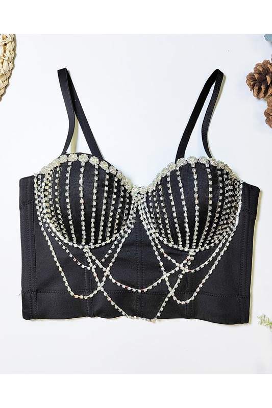 RHINESTONES TASSELS BUSTIER TOP