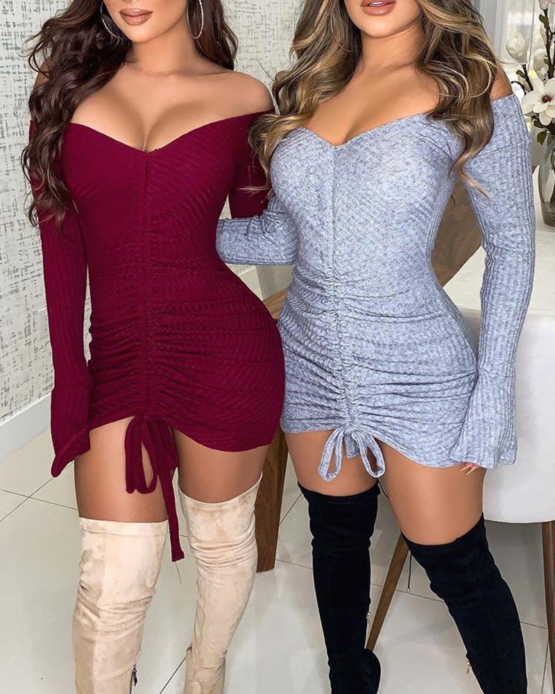 Elegant Ruched Mini Dress, Long Sleeve Chic