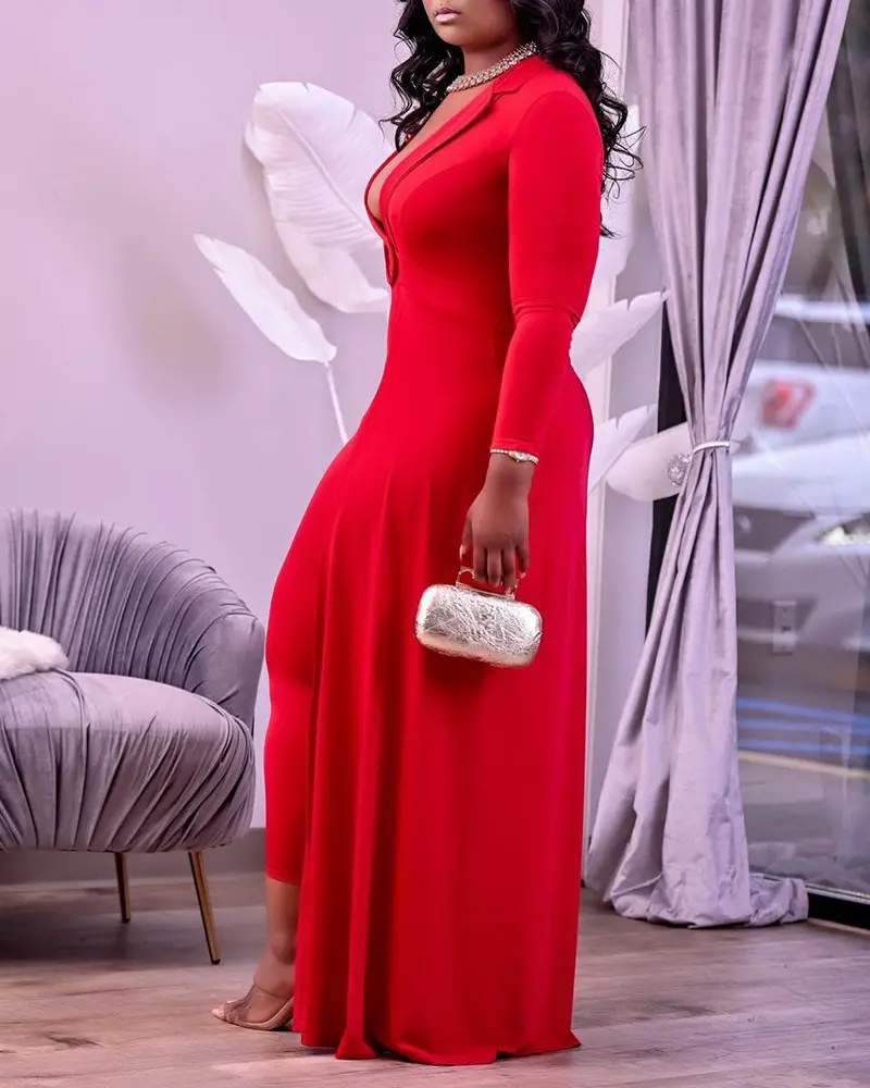 Evening Gown, Red Long Sleeve Formal Dress
