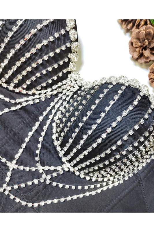 RHINESTONES TASSELS BUSTIER TOP
