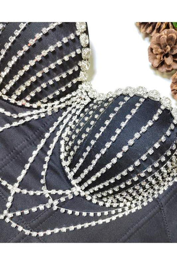 RHINESTONES TASSELS BUSTIER TOP
