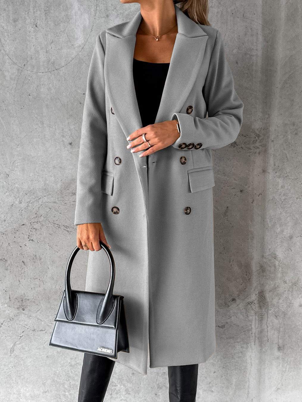 LAPEL SOLID COLOR DOUBLE BREASTED SLIM  COAT