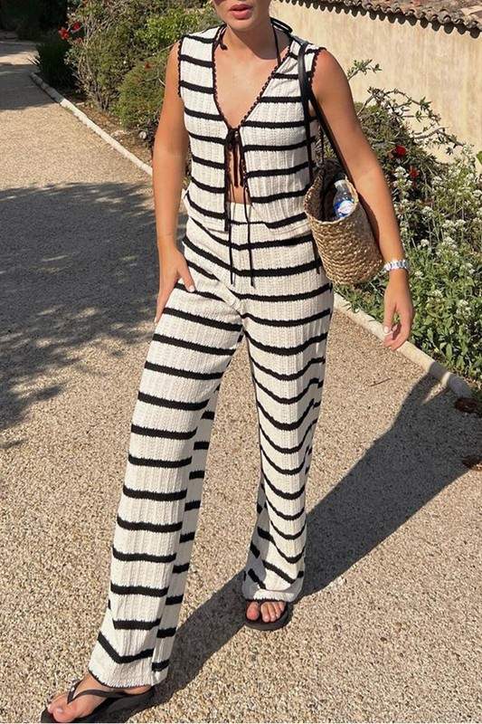 STRIP KNITTED TOP PANTS SET