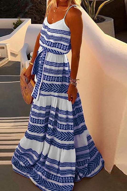PRINT BELTED MAXI DRESS