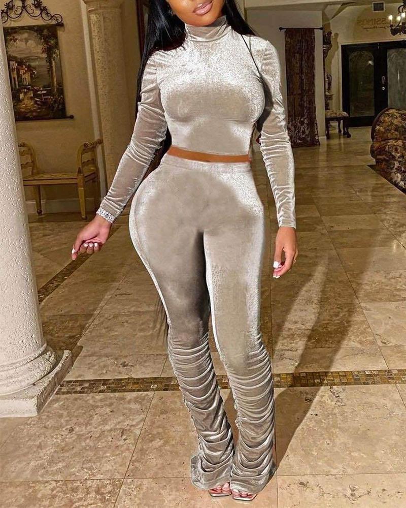 Solid Color Long Sleeve Pant Sets
