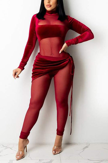 VELOUR MESH FITTED JUMPSUITS