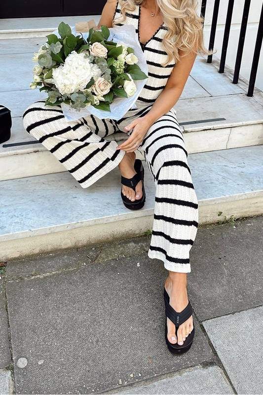STRIP KNITTED TOP PANTS SET