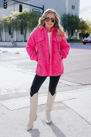 FAUX SUEDE SHERPA PATCHWORK BUTTON UP SHACKET