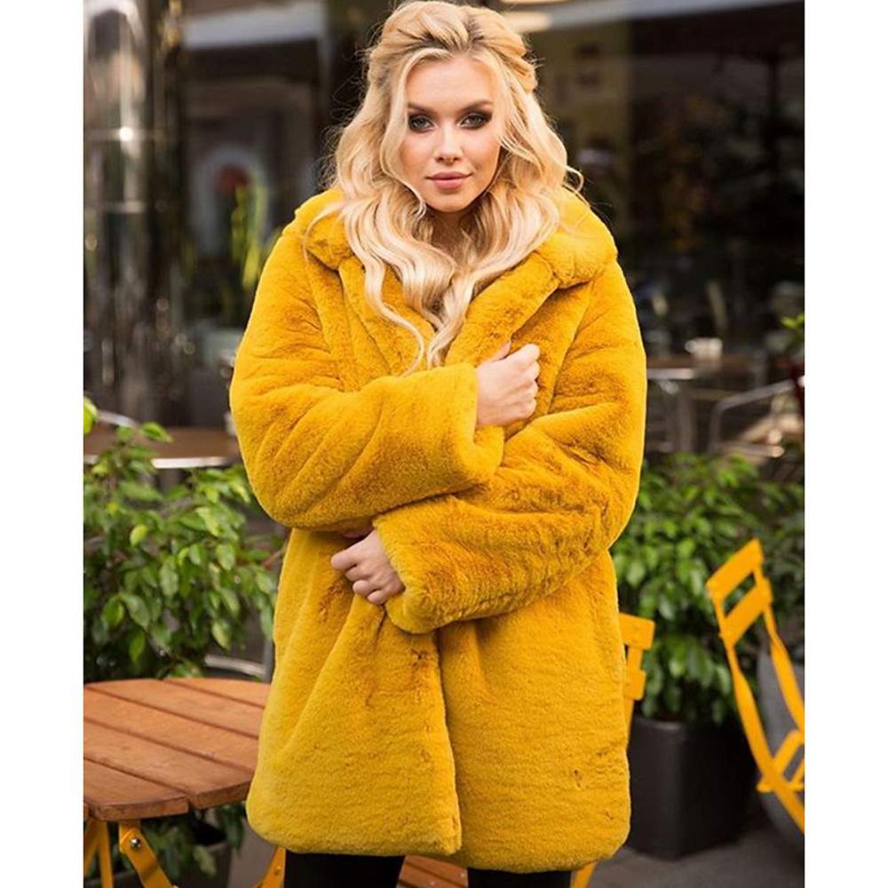 EXPLOSIONS REX RABBIT FUR  VERTICAL COLLAR FUR COAT MID LENGTH 