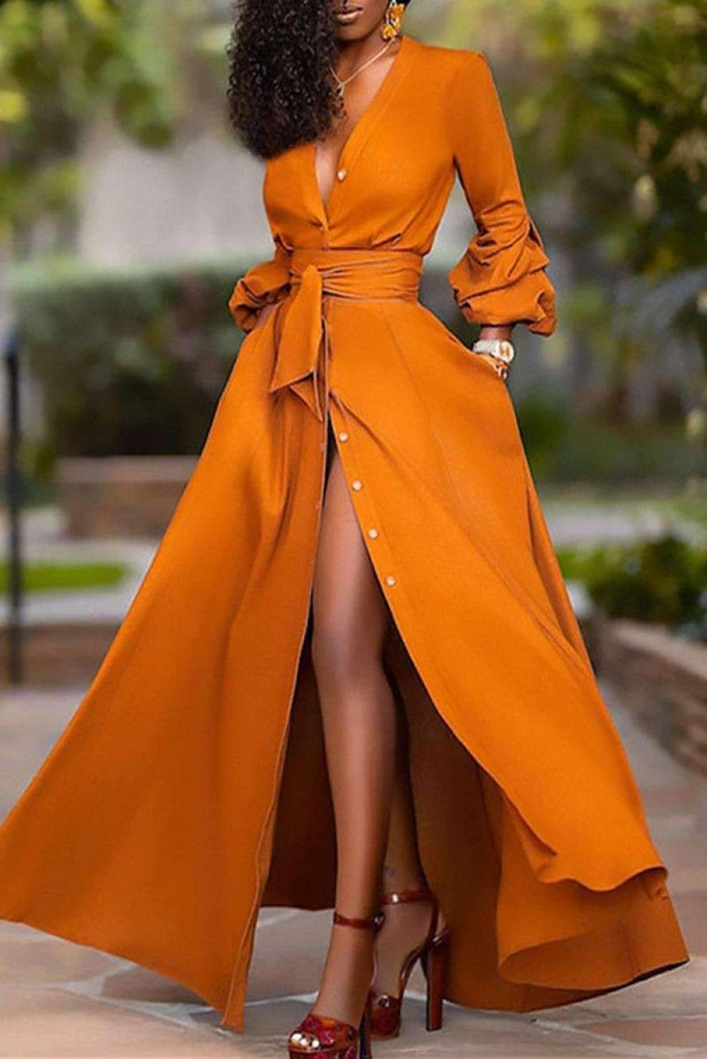 SEXY TEMPERAMENT TRUMPET SLEEVES WRINKLED DRESS