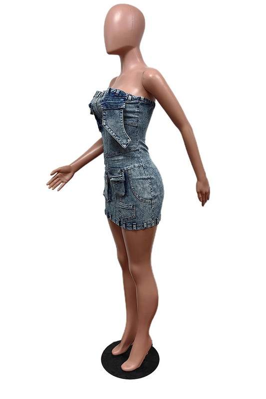 DENIM TUBE BUSTIER MINI DRESS