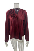 FLORAL ACCENT BUTTON UP BLOUSE